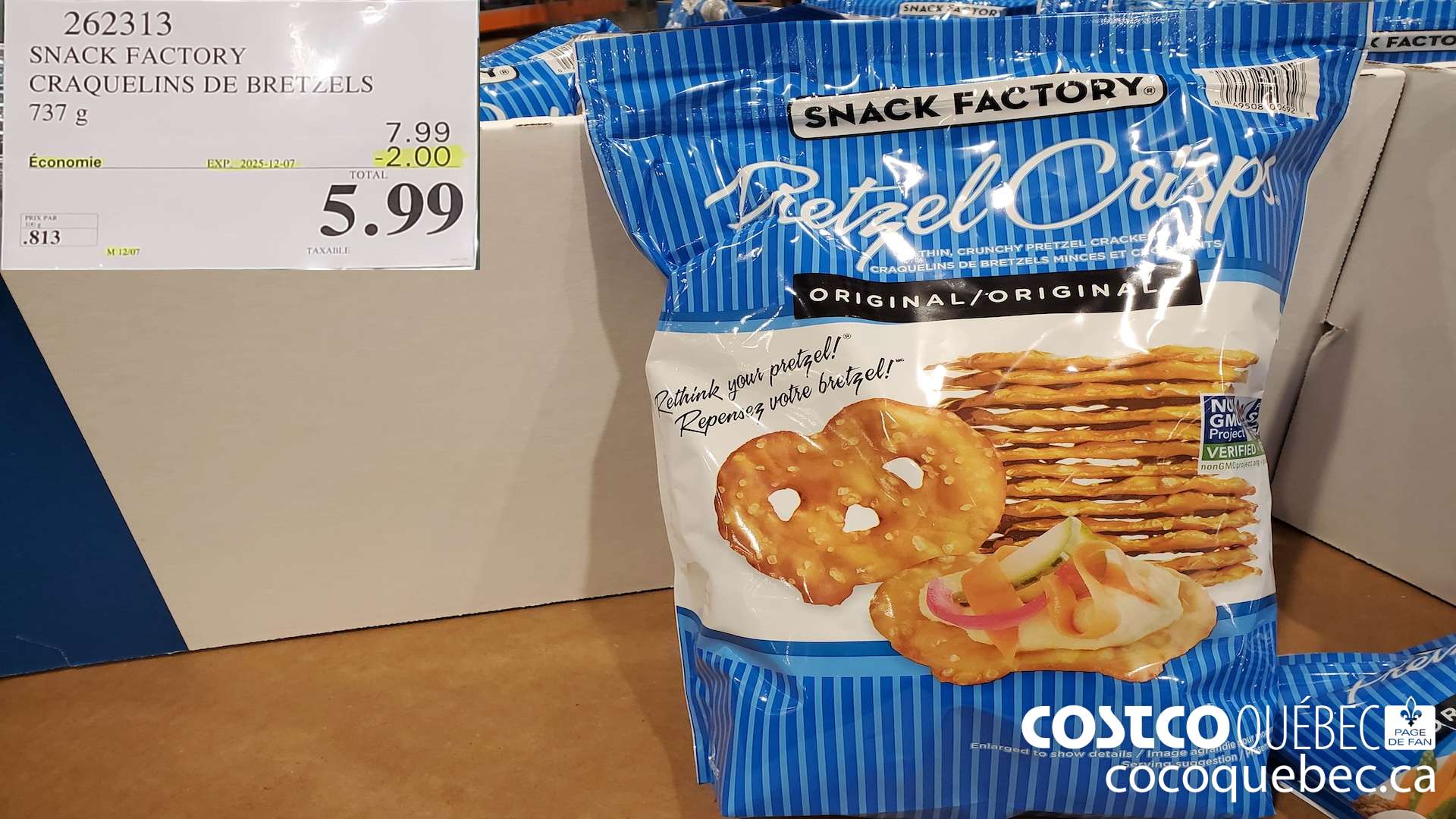 262313 SNACK FACTORY CRAQUELINS DE BRETZELS 737 g  ($2.00 INSTANT SAVINGS EXPIRES ON 2025-12-07) $5.99