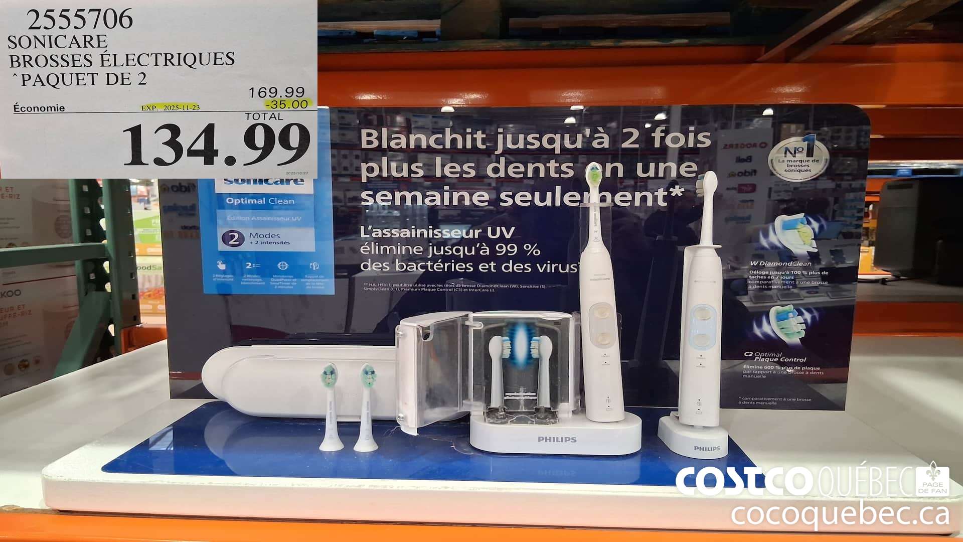 2555706 SONICARE BROSSES ELECTRIQUES PAQUET DE 2 ($35.00 INSTANT SAVINGS EXPIRES ON 2025-11-23) $134.99