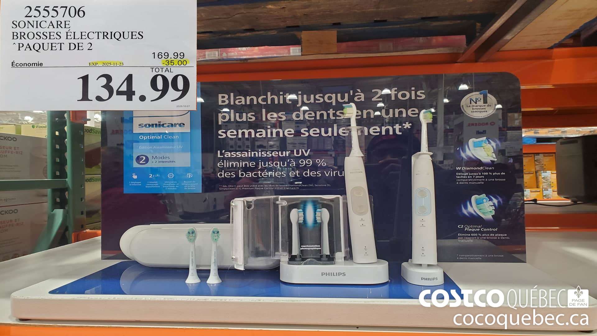 2555706 SONICARE BROSSES ELECTRIQUES PAQUET DE 2 ($35.00 INSTANT SAVINGS EXPIRES ON 2025-11-23) $134.99