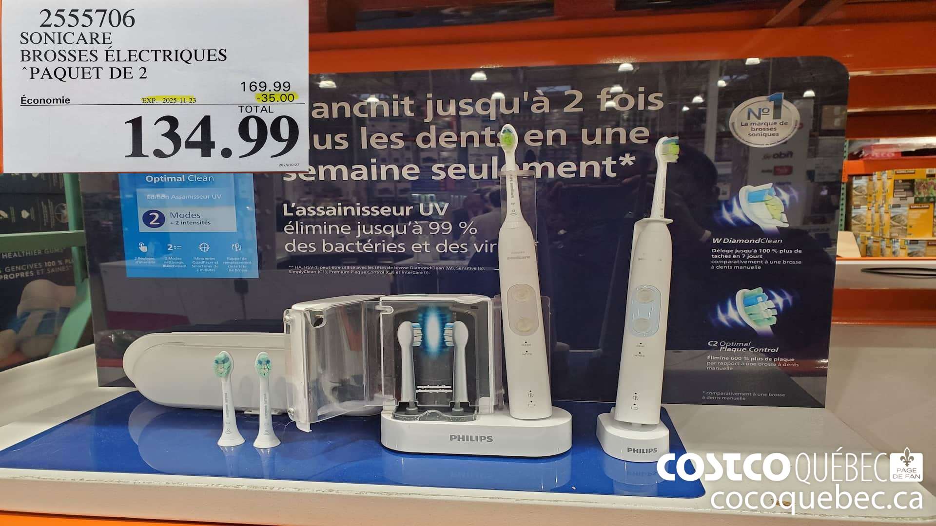 2555706 SONICARE BROSSES ELECTRIQUES PAQUET DE 2 ($35.00 INSTANT SAVINGS EXPIRES ON 2025-11-23) $134.99
