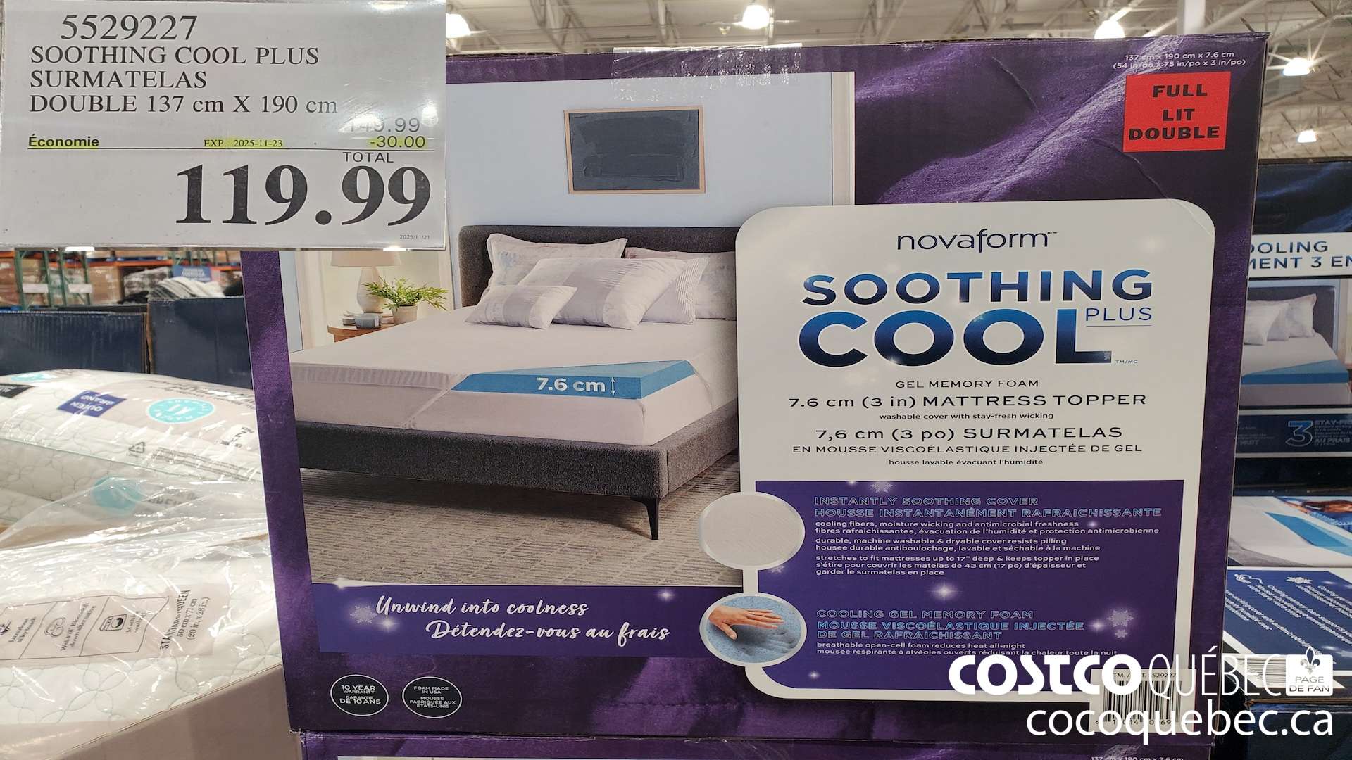5529227 SOOTHING PLUS SURMATELAS DOUBLE 137 cm X 190 cm  ($30.00 INSTANT SAVINGS EXPIRES ON 2025-11-23) $119.99