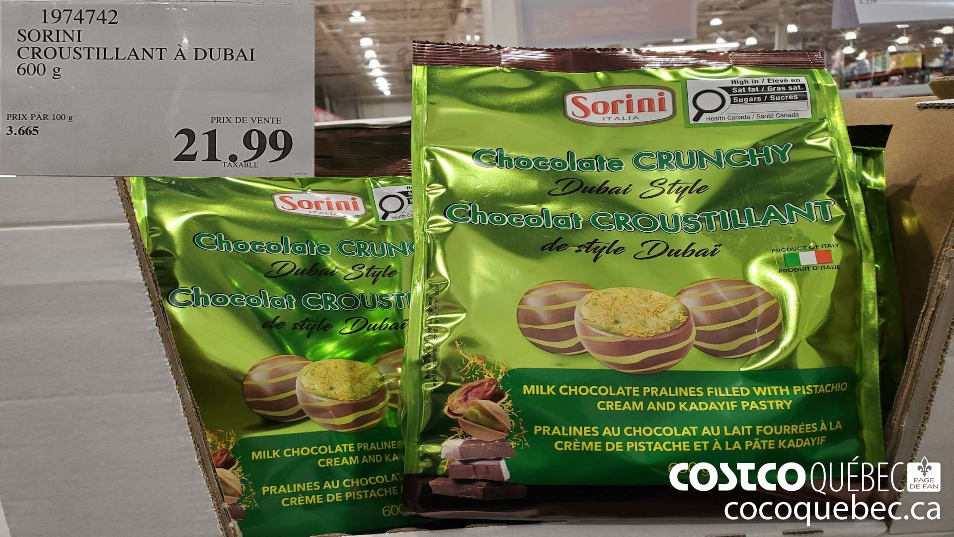 1974742 SORINI CROUSTILLANT A DUBAI 600 g $21.99