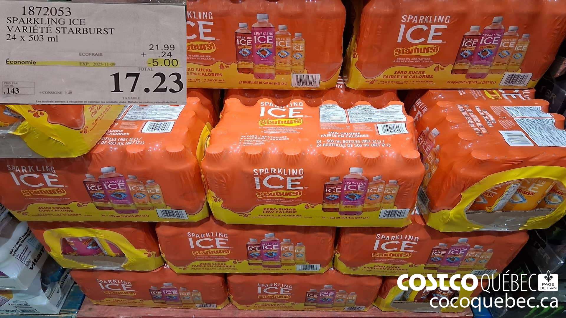 1872053 SPARKLING ICE VARIETE STARBURST 24 x 503 ml  ($5.00 INSTANT SAVINGS EXPIRES ON 2025-11-09) $17.23