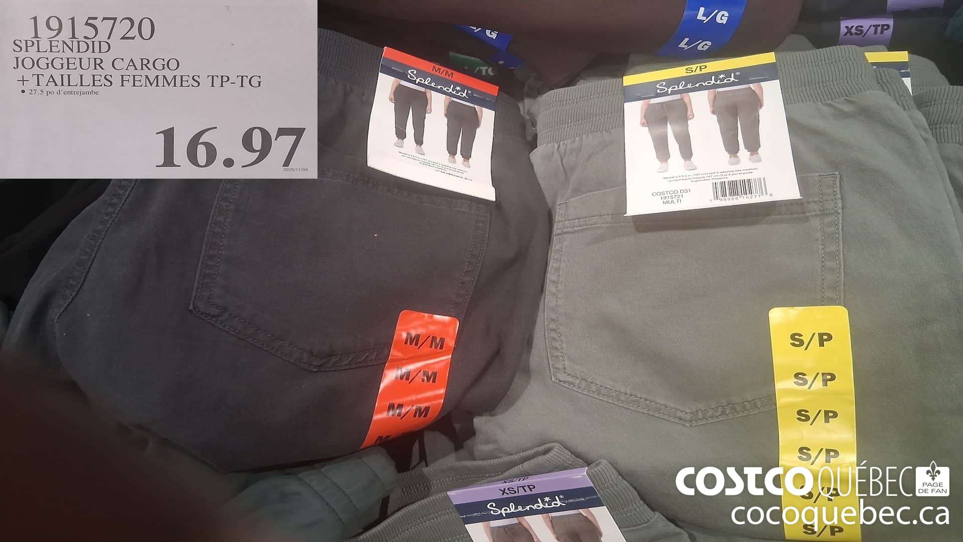 1915720 SPLENDID JOGGEUR CARGO TAILLES FEMMES TP-TG $16.97