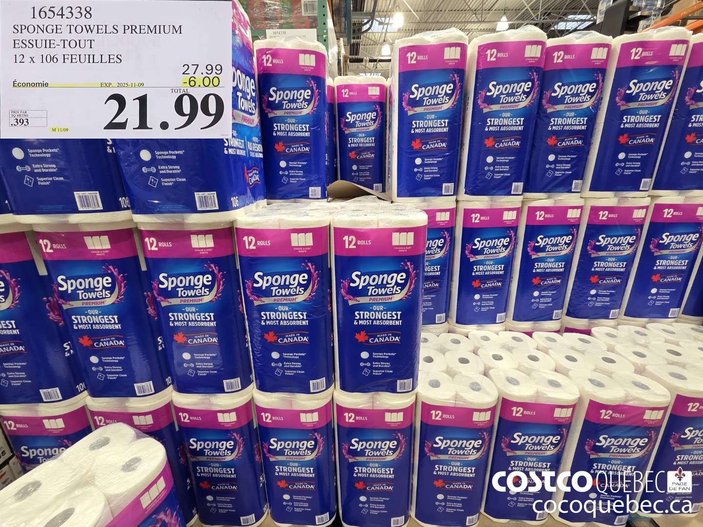 1654338 SPONGE TOWELS PREMIUM ESSUIE-TOUT 12 x 106 FEUILLES ($6.00 INSTANT SAVINGS EXPIRES ON 2025-11-09) $21.99