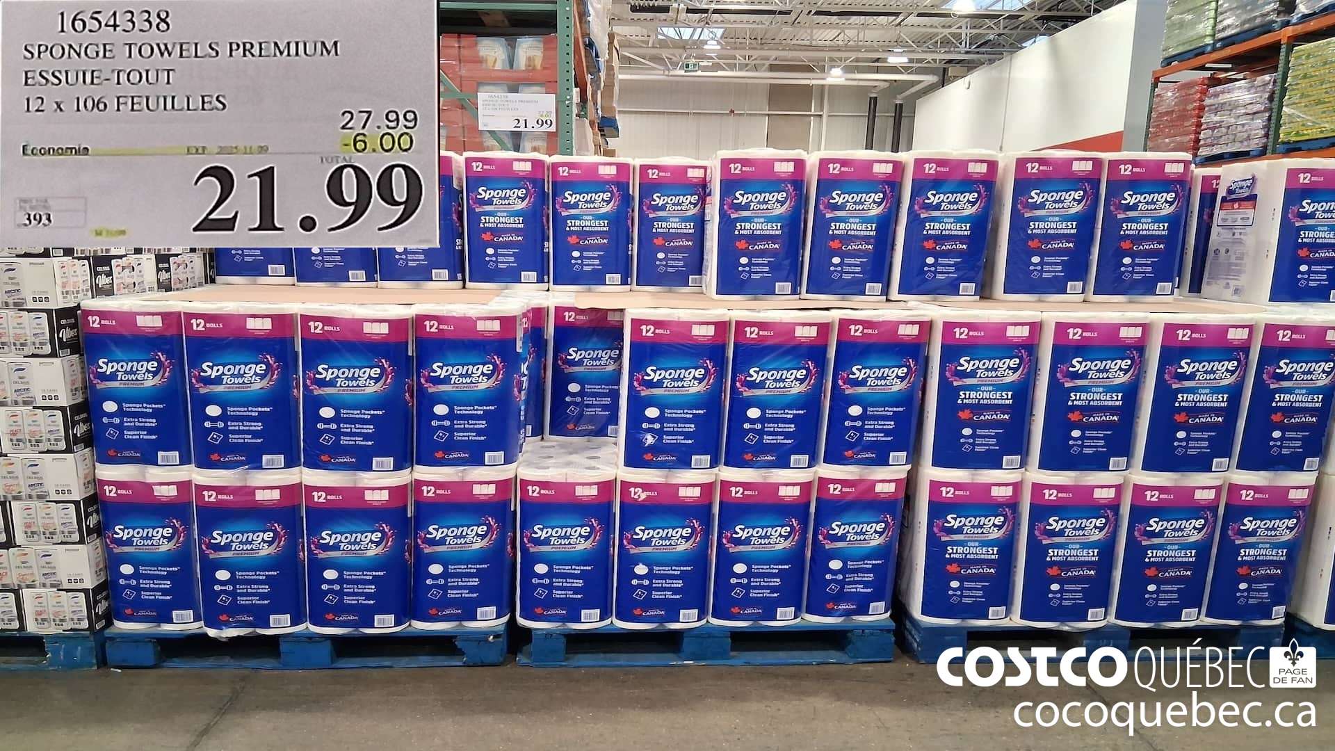 1654338 SPONGE TOWELS PREMIUM ESSUIE-TOUT 12 x 106 FEUILLES ($6.00 INSTANT SAVINGS EXPIRES ON 2025-11-09) $21.99