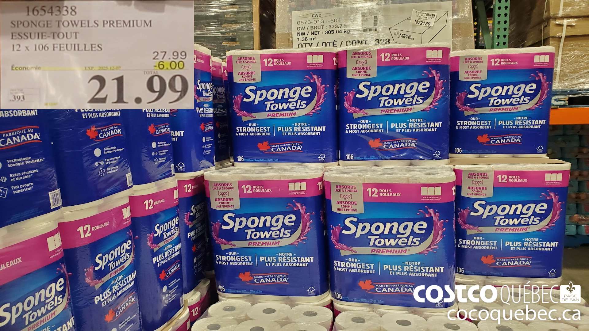 1654338 SPONGE TOWELS PREMIUM ESSUIE-TOUT 12 x 106 FEUILLES ($6.00 INSTANT SAVINGS EXPIRES ON 2025-12-07) $21.99