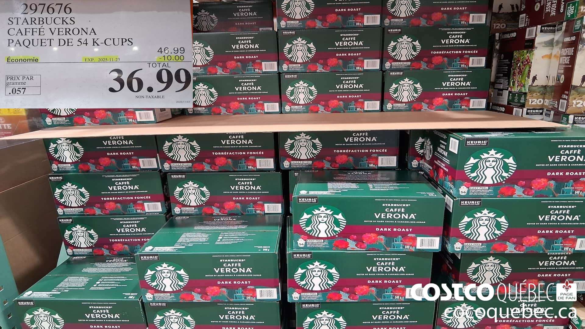 297676 STARBUCKS CAFFE VERONA PAQUET DE 54 K-CUPS  ($10.00 INSTANT SAVINGS EXPIRES ON 2025-11-23) $36.99
