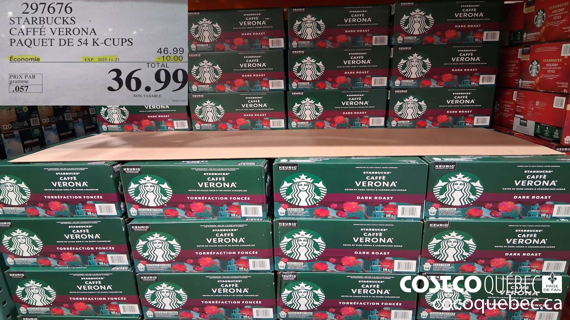 297676 STARBUCKS CAFFE VERONA PAQUET DE 54 K-CUPS  ($10.00 INSTANT SAVINGS EXPIRES ON 2025-11-23) $36.99