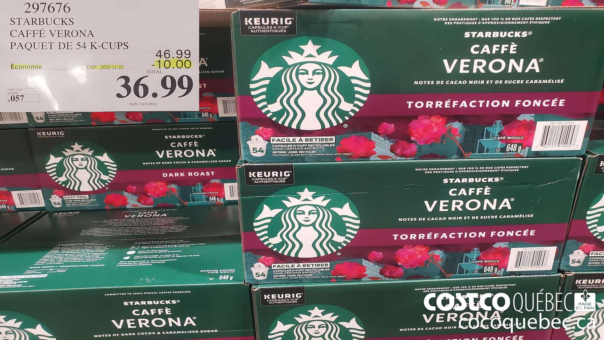 297676 STARBUCKS CAFFE VERONA PAQUET DE 54 K-CUPS  ($10.00 INSTANT SAVINGS EXPIRES ON 2025-11-23) $36.99