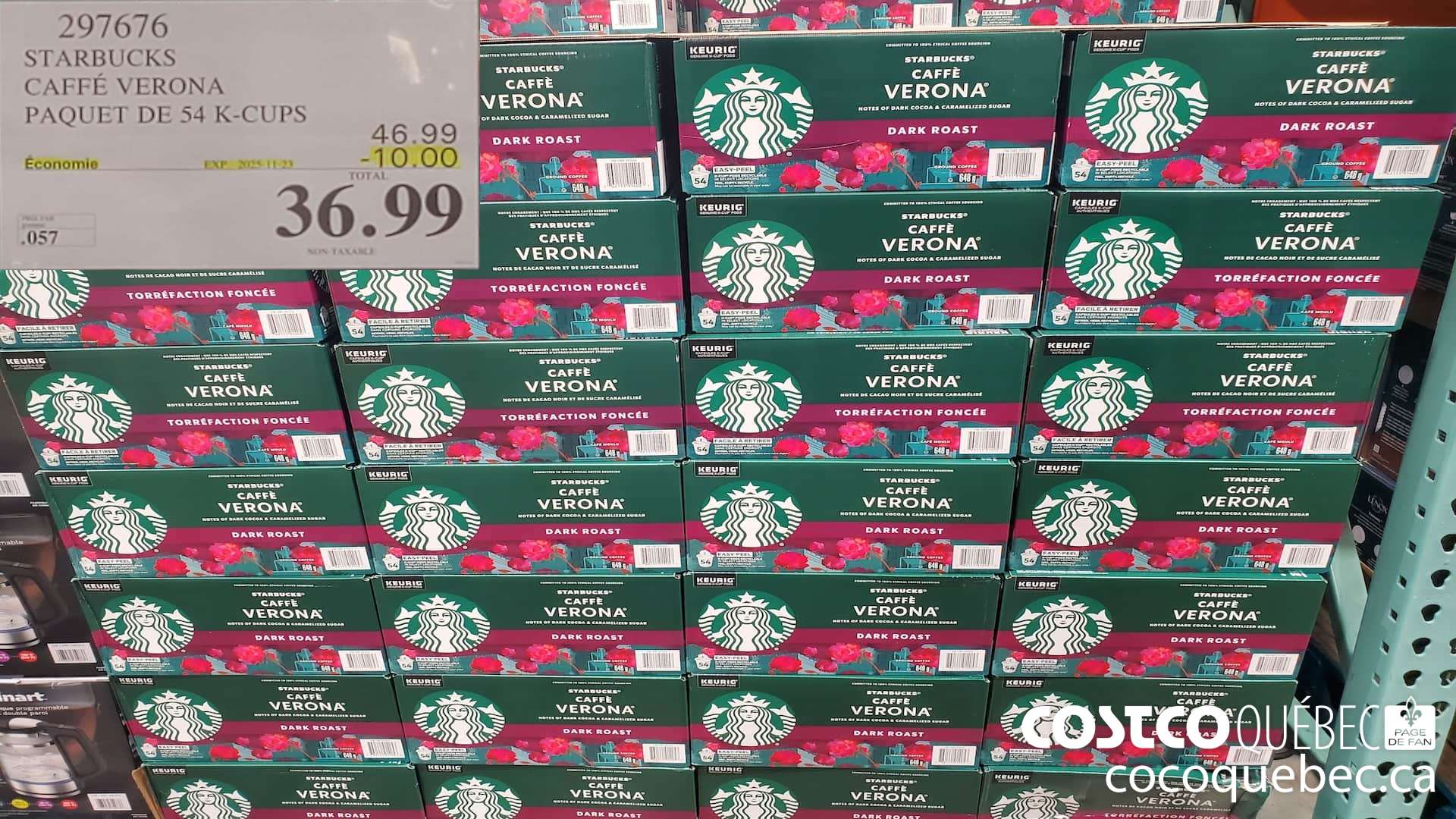 297676 STARBUCKS CAFFE VERONA PAQUET DE 54 K-CUPS  ($10.00 INSTANT SAVINGS EXPIRES ON 2025-11-23) $36.99