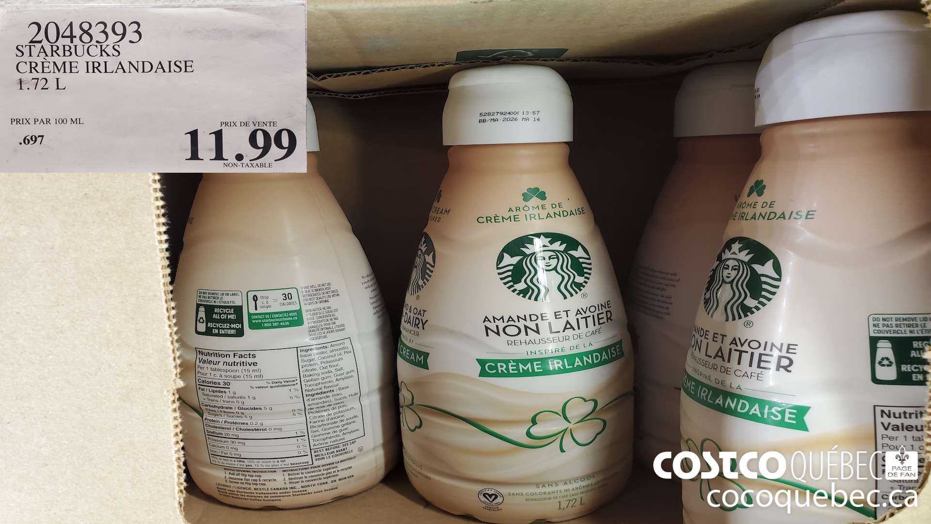 2048393 STARBUCKS CREME IRLANDAISE 1.72L $11.99