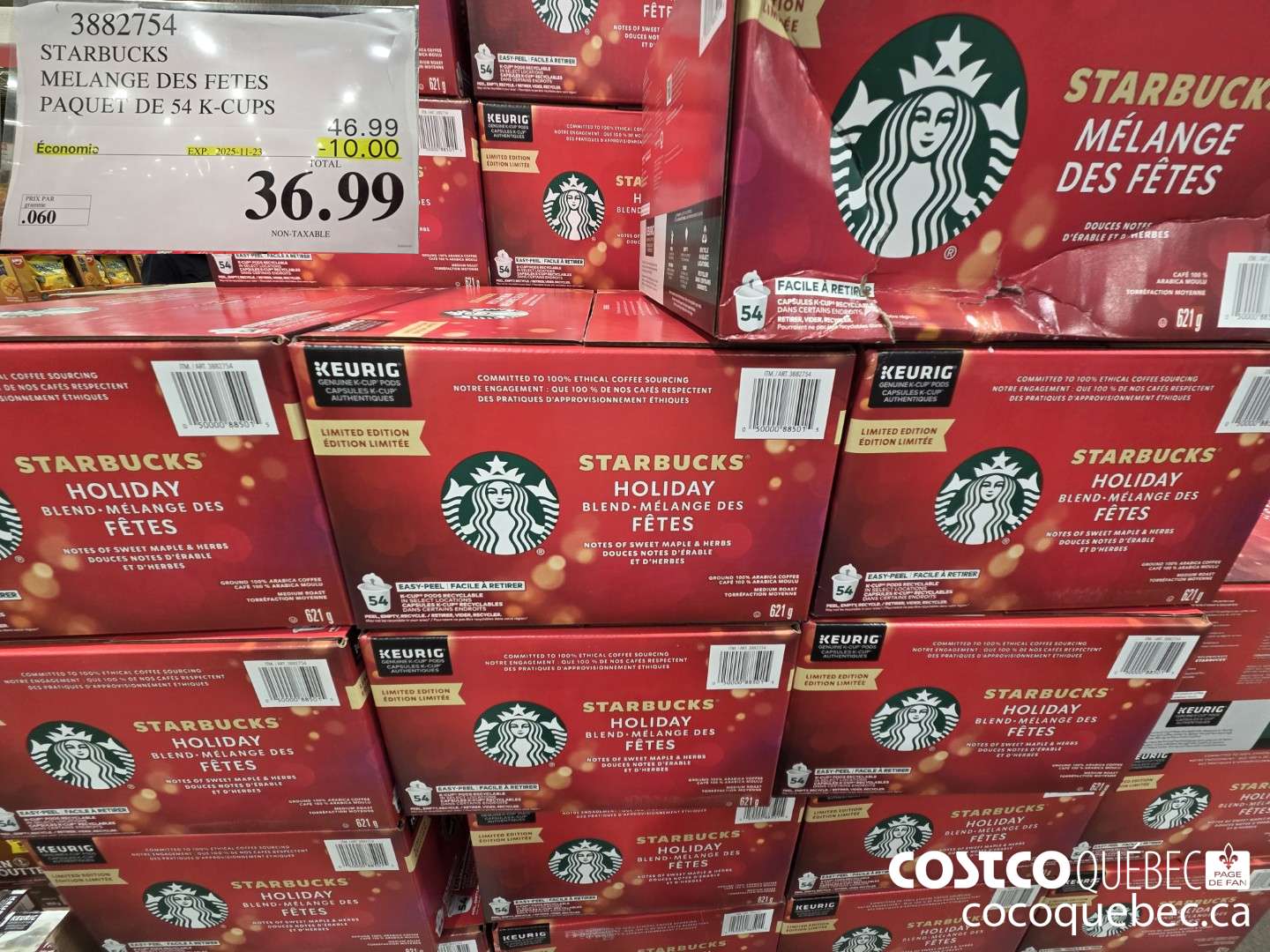 3882754 STARBUCKS MELANGE DES FETES PAQUET DE 54 K-CUPS  ($10.00 INSTANT SAVINGS EXPIRES ON 2025-11-23) $36.99