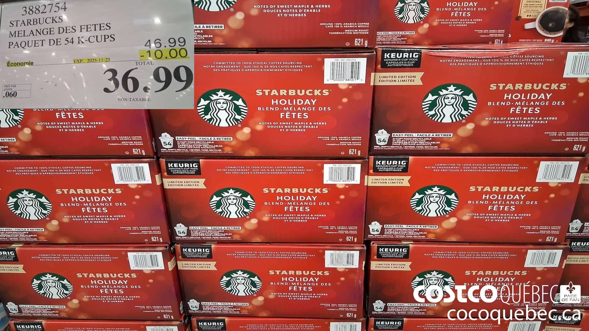 3882754 STARBUCKS MELANGE DES FETES PAQUET DE 54 K-CUPS  ($10.00 INSTANT SAVINGS EXPIRES ON 2025-11-23) $36.99