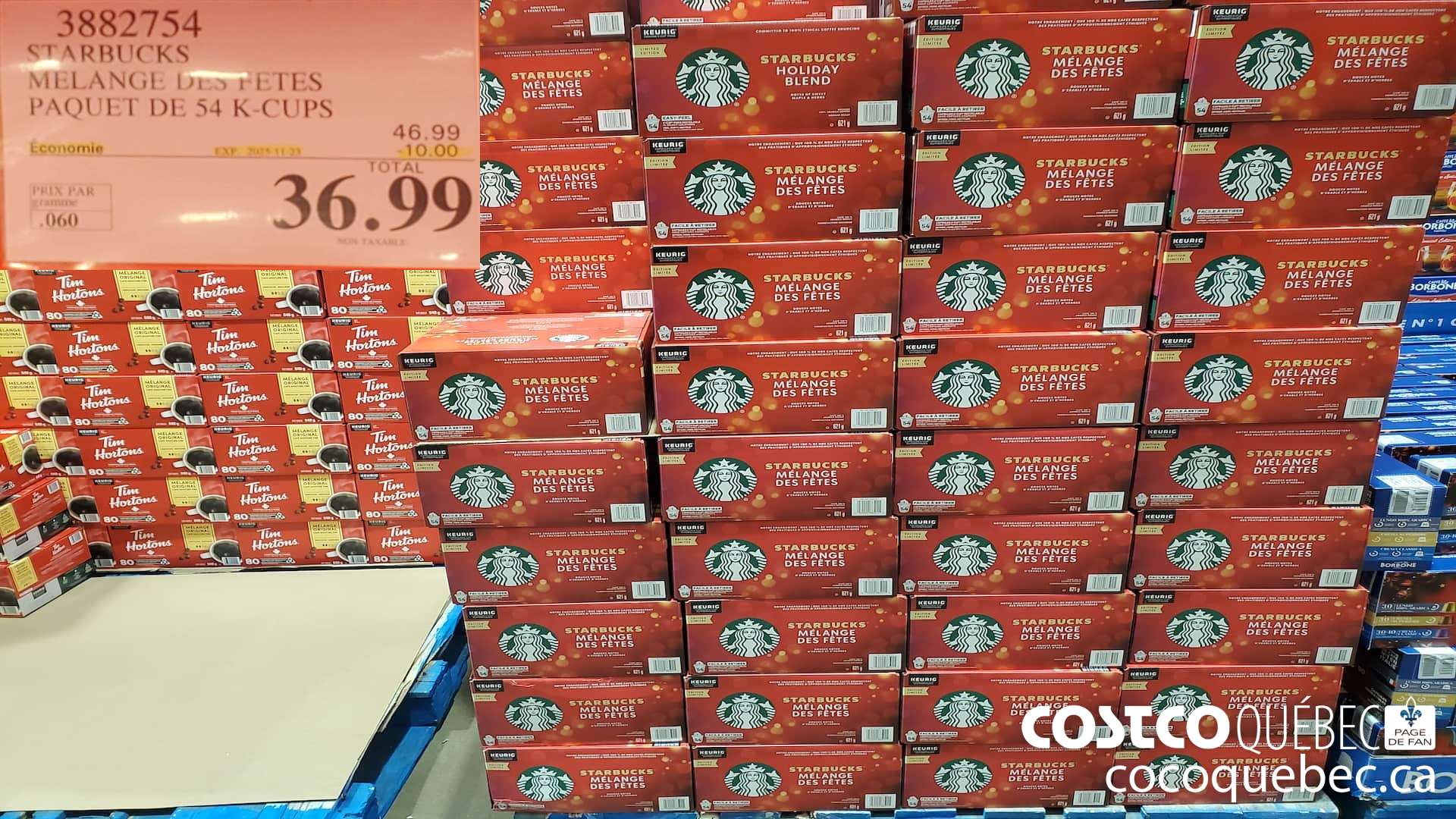 3882754 STARBUCKS MELANGE DES FETES PAQUET DE 54 K-CUPS  ($10.00 INSTANT SAVINGS EXPIRES ON 2025-11-23) $36.99