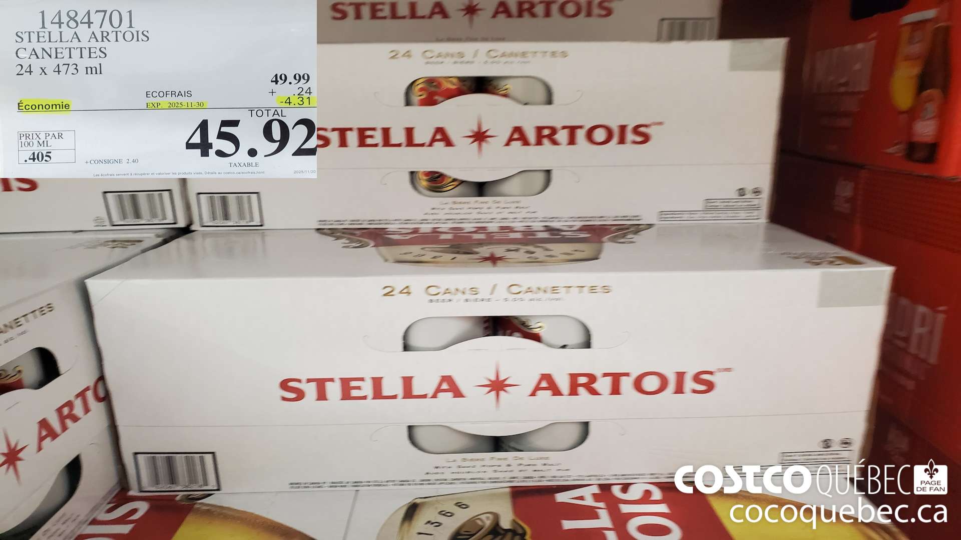 1484701 STELLA ARTOIS CANETTES 24 x 473 ml ($4.31 INSTANT SAVINGS EXPIRES ON 2025-11-30) $45.92