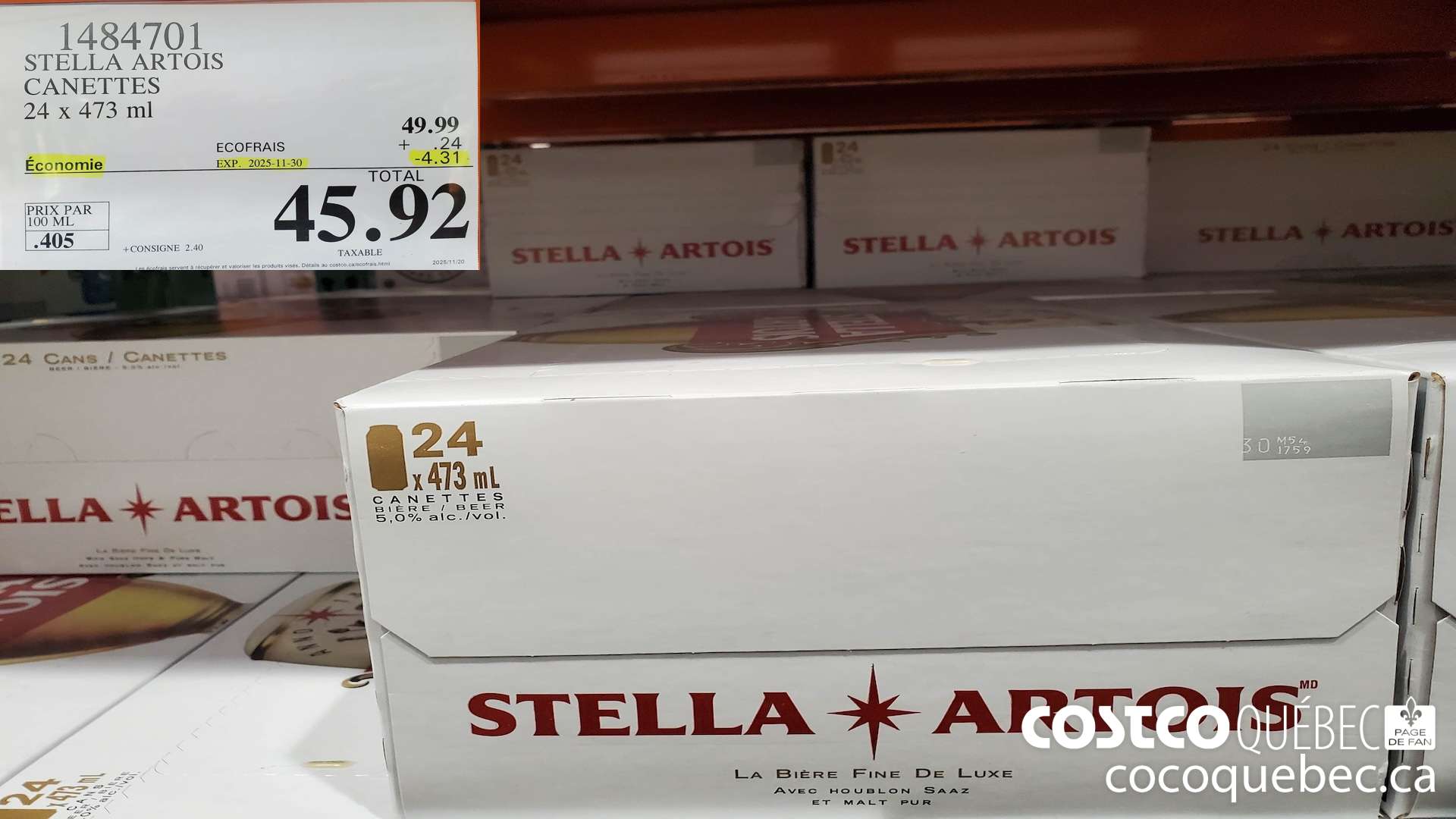 1484701 STELLA ARTOIS CANETTES 24 x 473 ml ($4.31 INSTANT SAVINGS EXPIRES ON 2025-11-30) $45.92