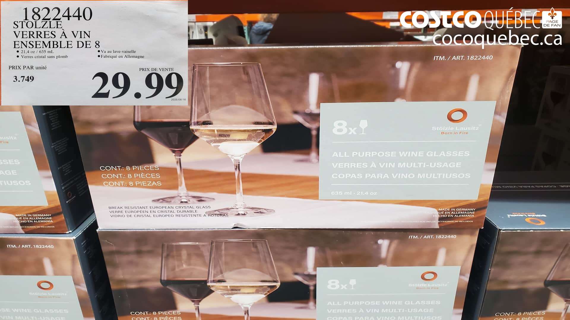 1822440 STOLZLE 8 VERRES A VIN FABRIQUE EN ALLEMAGNE  $29.99