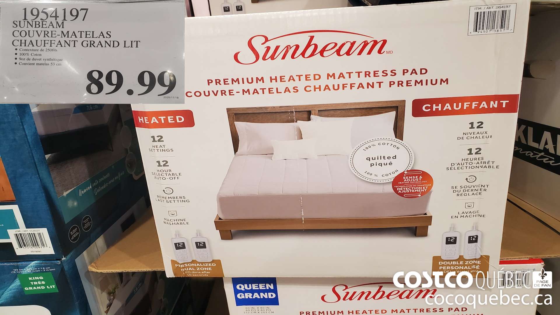 1954197 SUNBEAM COUVRE-MATELAS CHAUFFAN T GRAND LIT $89.99
