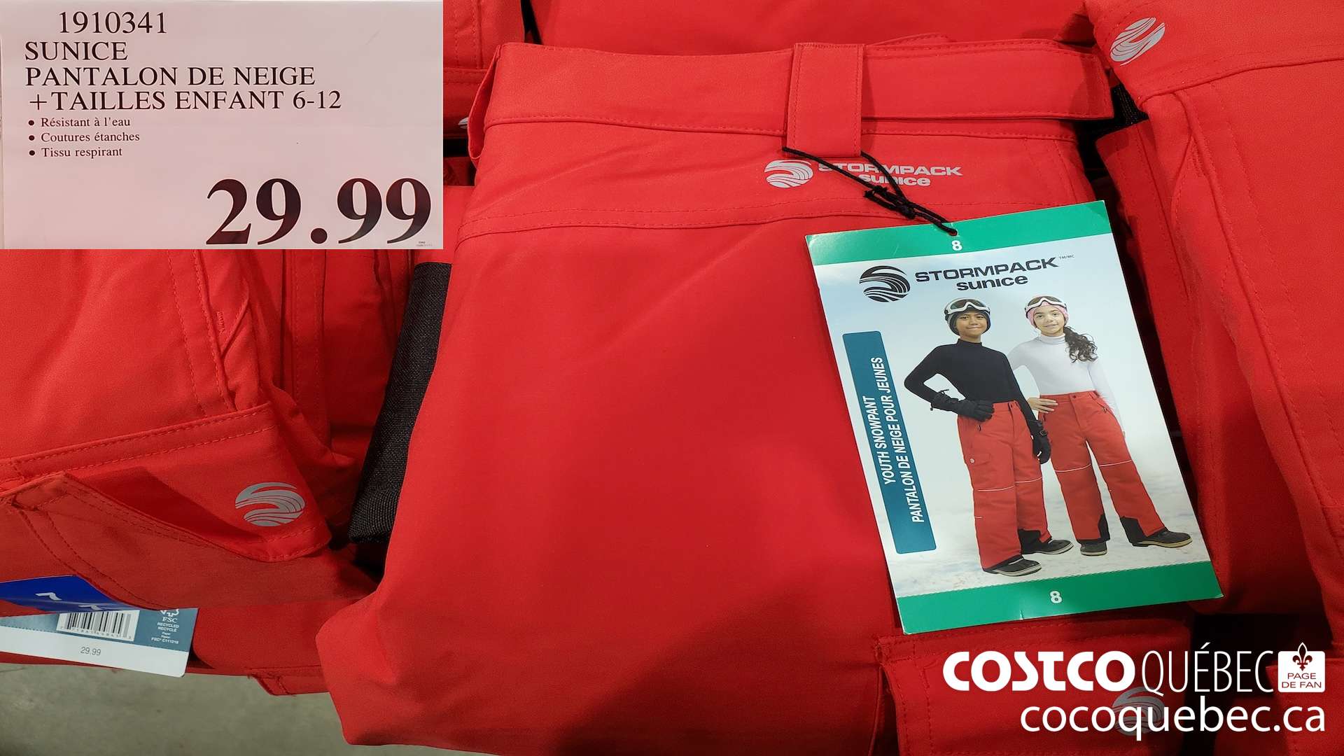 1910341 SUNICE PANTALON DE NEIGE +TAILLES ENFANT 6-12 $29.99