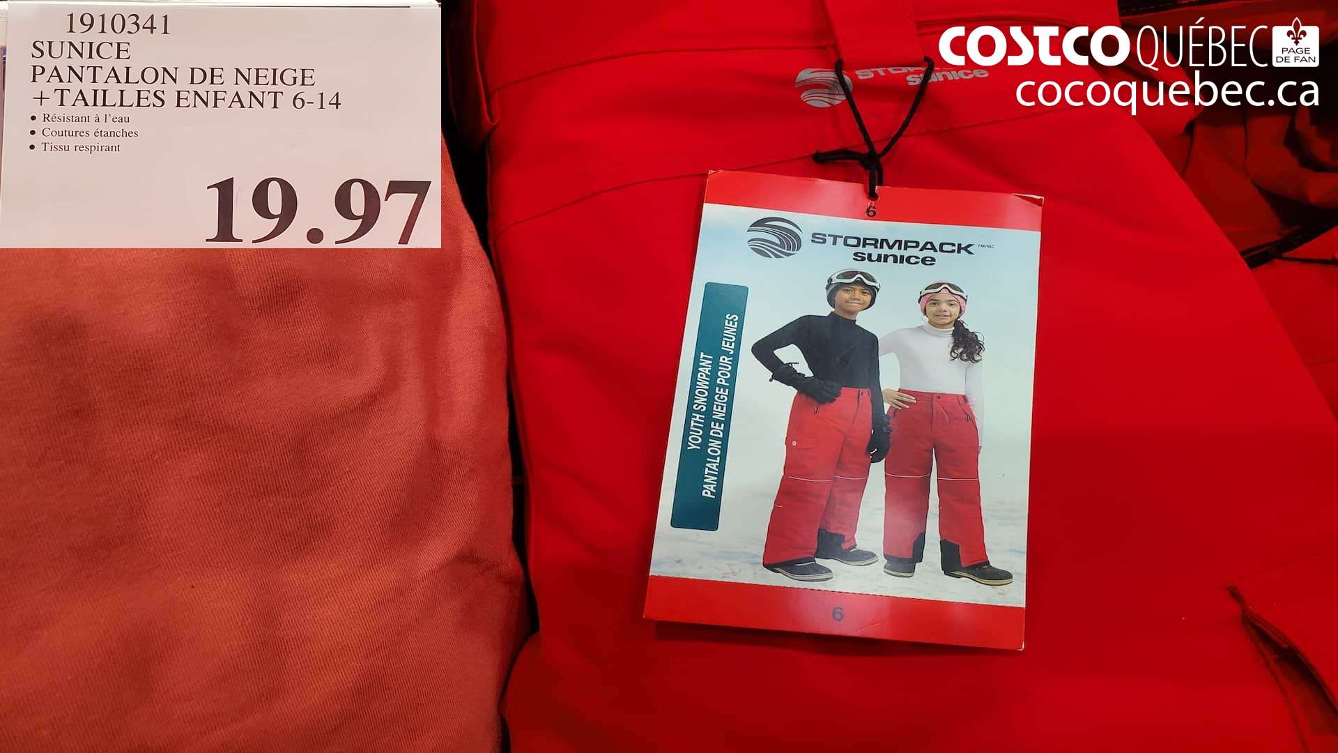 1910341 SUNICE PANTALON DE NEIGE +TAILLES ENFANT 6-12 $19.97