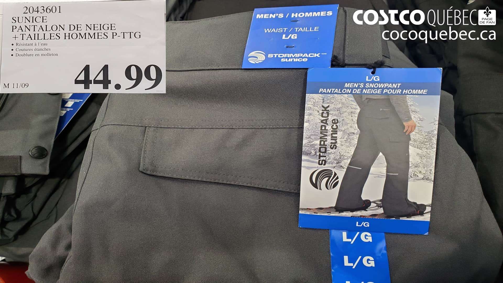 2043601 SUNICE PANTALON DE NEIGE +TAILLES HOMMES P-TTG $44.99