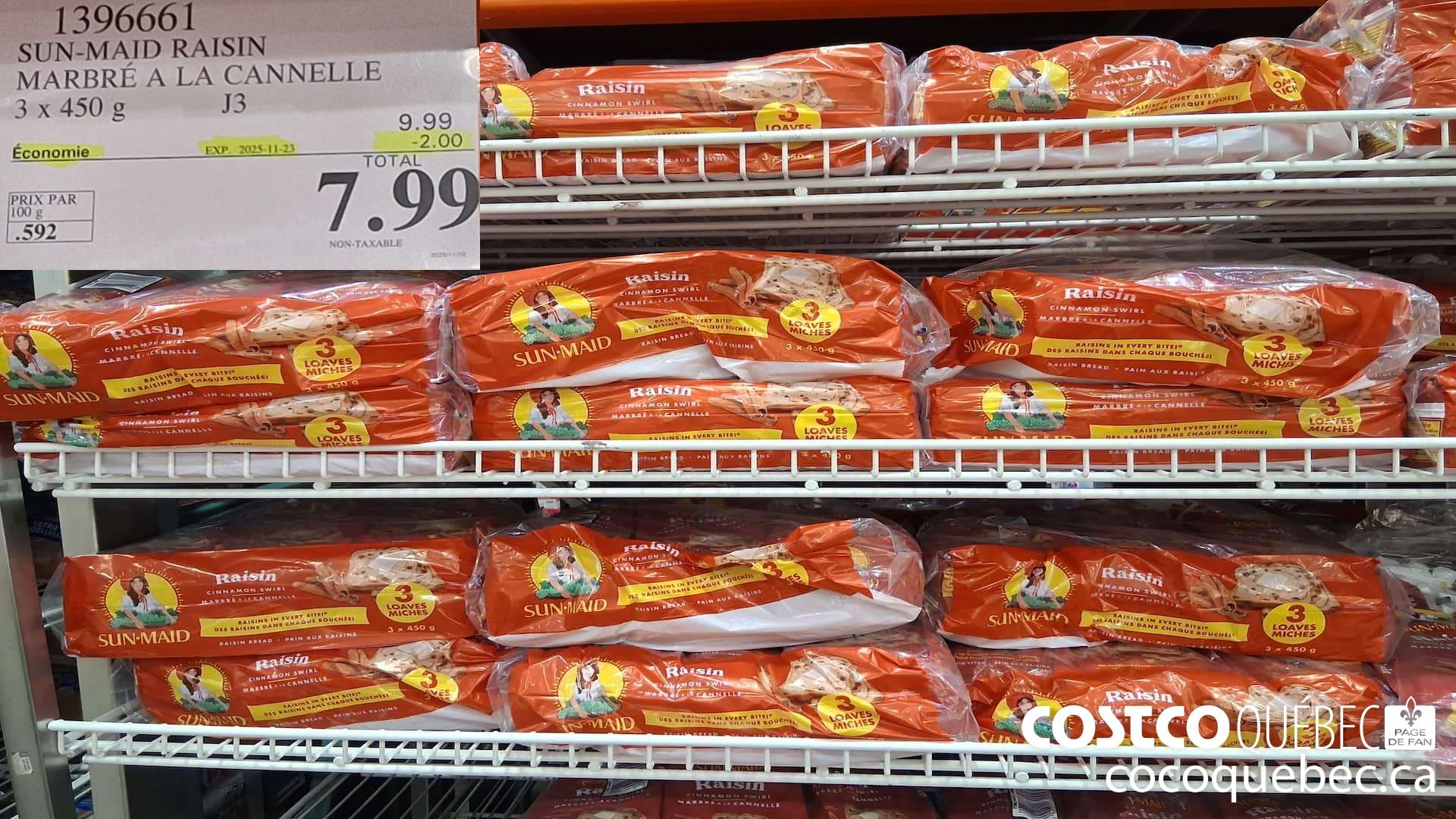 1396661 SUN-MAID RAISIN MARBRE A LA CANNELLE 3 x 450 g ($2.00 INSTANT SAVINGS EXPIRES ON 2025-11-23) $7.99