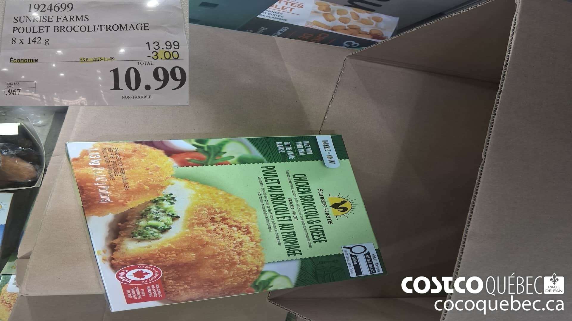 1924699 SUNRISE FARMS POULET BROCOLI/FROMAGE 8 X 142G ($3.00 INSTANT SAVINGS EXPIRES ON 2025-11-09) $10.99