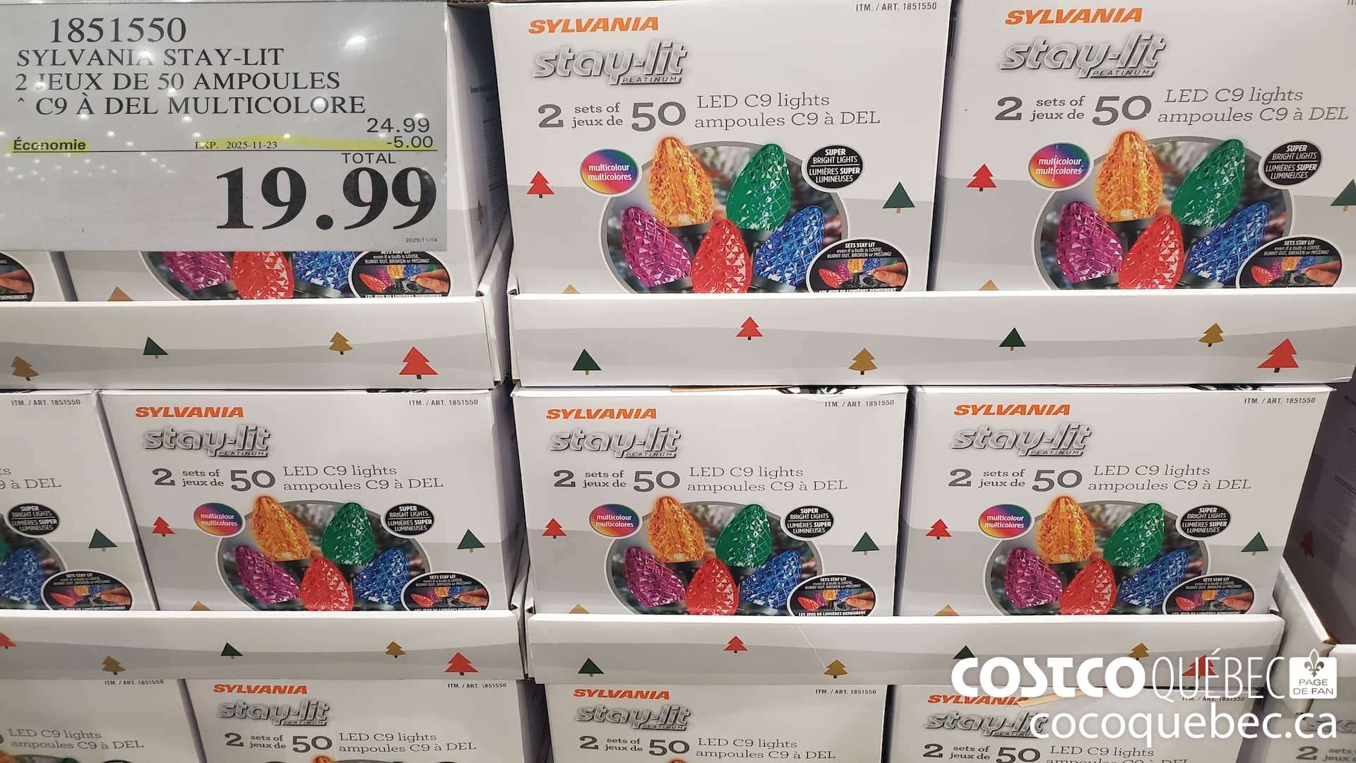 1851550 SYLVANLIA STAY-LIT 2 JEUX DE 50 AMPOULES C9 A DEL MULTICOLORE  ($5.00 INSTANT SAVINGS EXPIRES ON 2025-11-23) $19.99