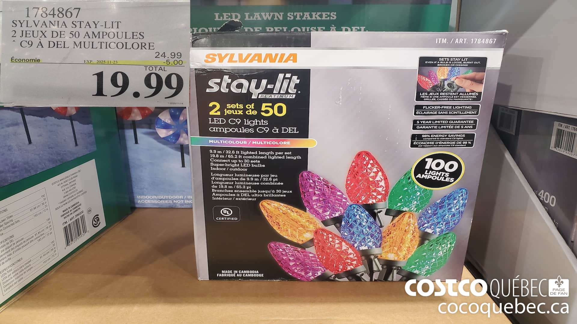 1784867 SYLVANTA STAY-LIT 2 JEUX DE 50 AMPOULES C9 A DEL MULTICOLORE EXP. 2025-11-23 :  ($5.00 INSTANT SAVINGS) $19.99