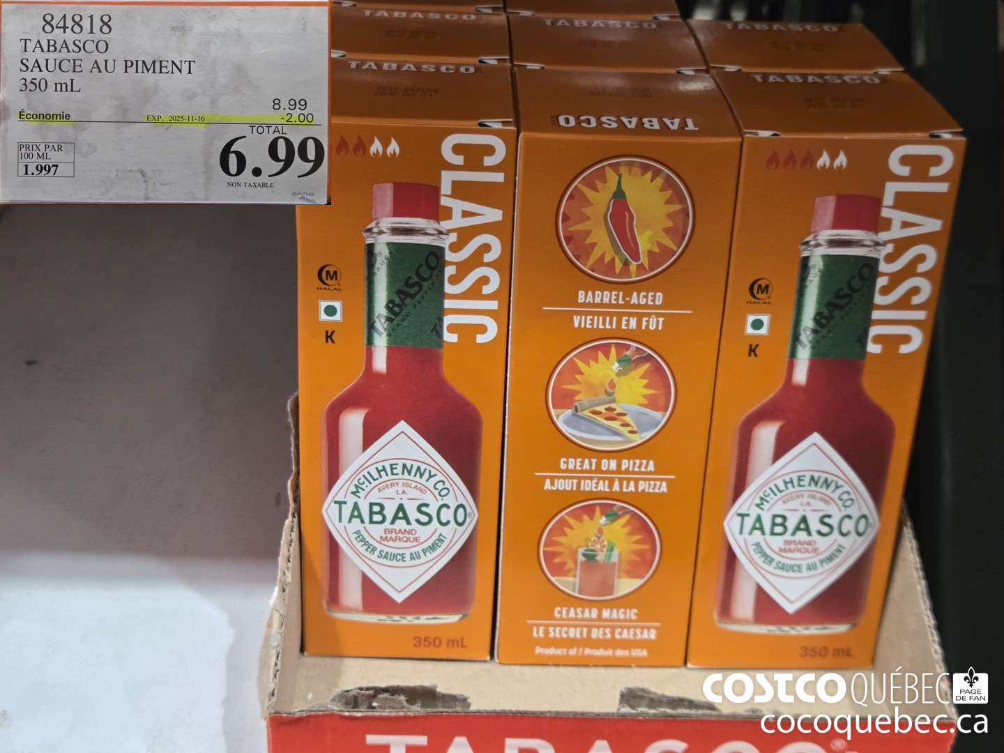 84818 TABASCO SAUCE AU PIMENT 350ML  ($2.00 INSTANT SAVINGS EXPIRES ON 2025-11-16) $6.99