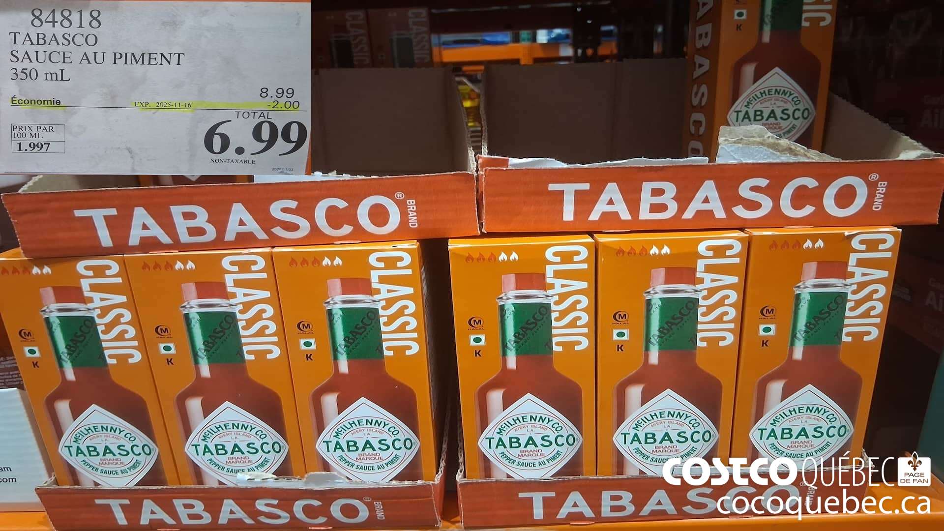 84818 TABASCO SAUCE AU PIMENT 350ML  ($2.00 INSTANT SAVINGS EXPIRES ON 2025-11-16) $6.99