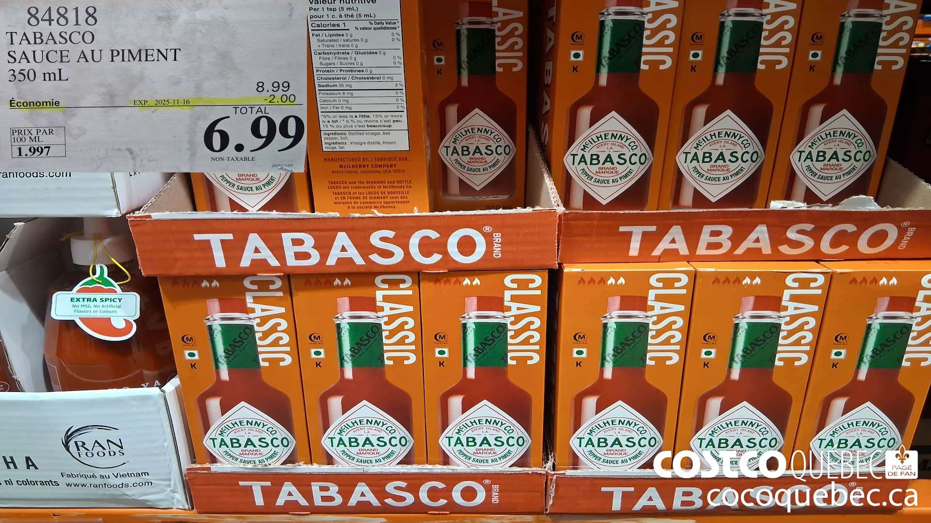 84818 TABASCO SAUCE AU PIMENT 350ML  ($2.00 INSTANT SAVINGS EXPIRES ON 2025-11-16) $6.99