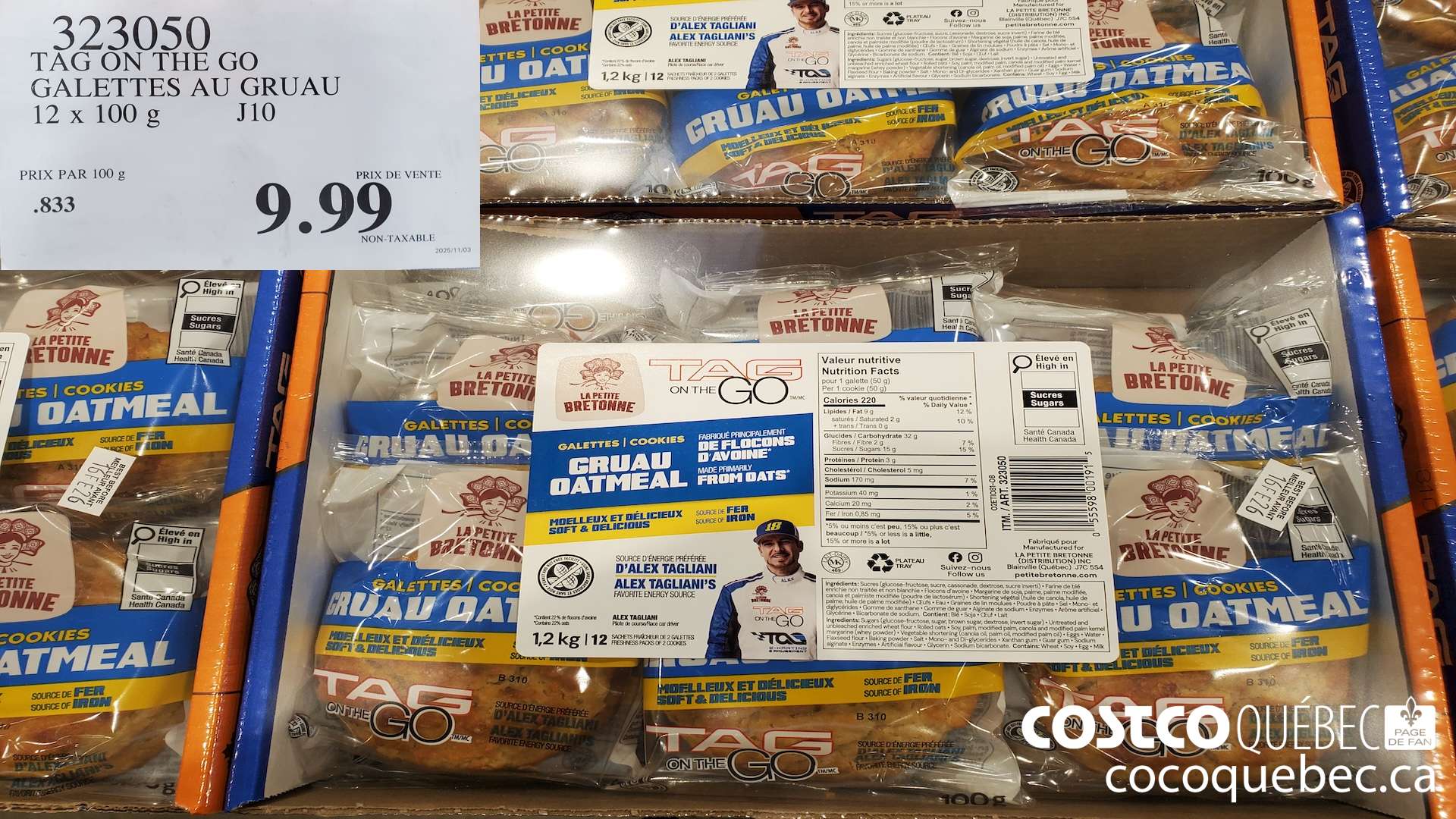 323050 TAG ON THE GO GALETTES AU GRUAU 12 X 100 G $9.99