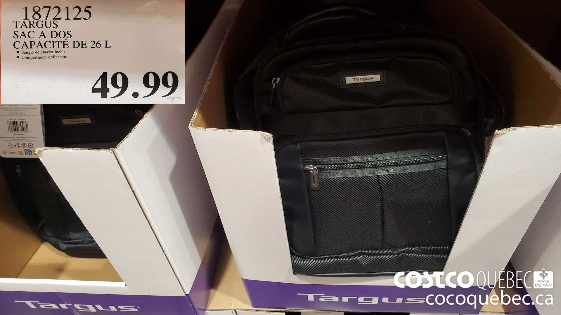 1872125 TARGUS SAC A DOS CAPACITE DE 26 L $49.99