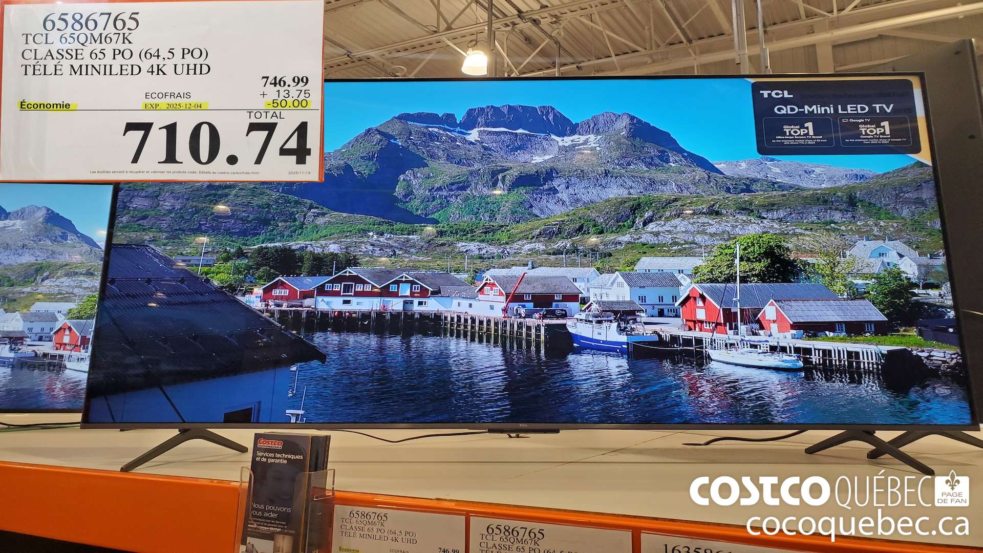 6586765 TCL 65QM67K CLASSE 65 PO (64,5 PO) TELE MINILED 4K UHD ($50.00 INSTANT SAVINGS EXPIRES ON 2025-12-04) $710.74