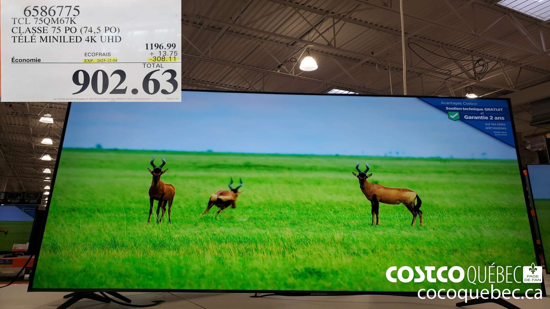 6586775 TCL 75QM67K CLASSE 75 PO (74,5 PO) TELE MINILED 4K UHD ($308.11 INSTANT SAVINGS EXPIRES ON 2025-12-04) $902.63