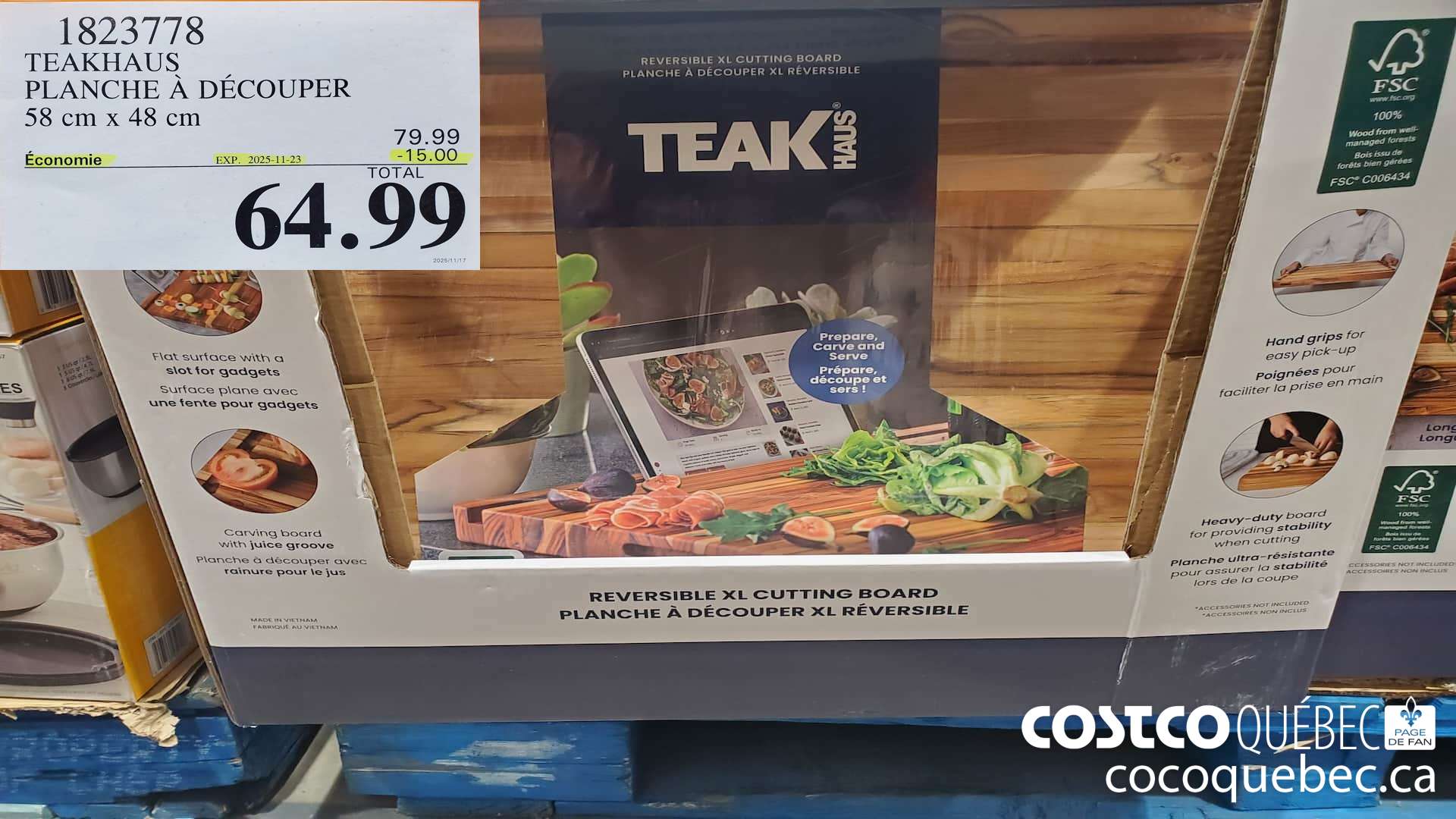 1823778 TEAKHAUS PLANCHE A DECOUPER 58 cm x 48 cm ($15.00 INSTANT SAVINGS EXPIRES ON 2025-11-23) $64.99