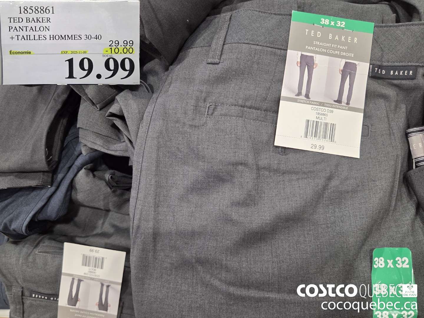 1858861 TED BAKER PANTALON TAILLES HOMMES 30-40 ($10.00 INSTANT SAVINGS EXPIRES ON 2025-11-09) $19.99