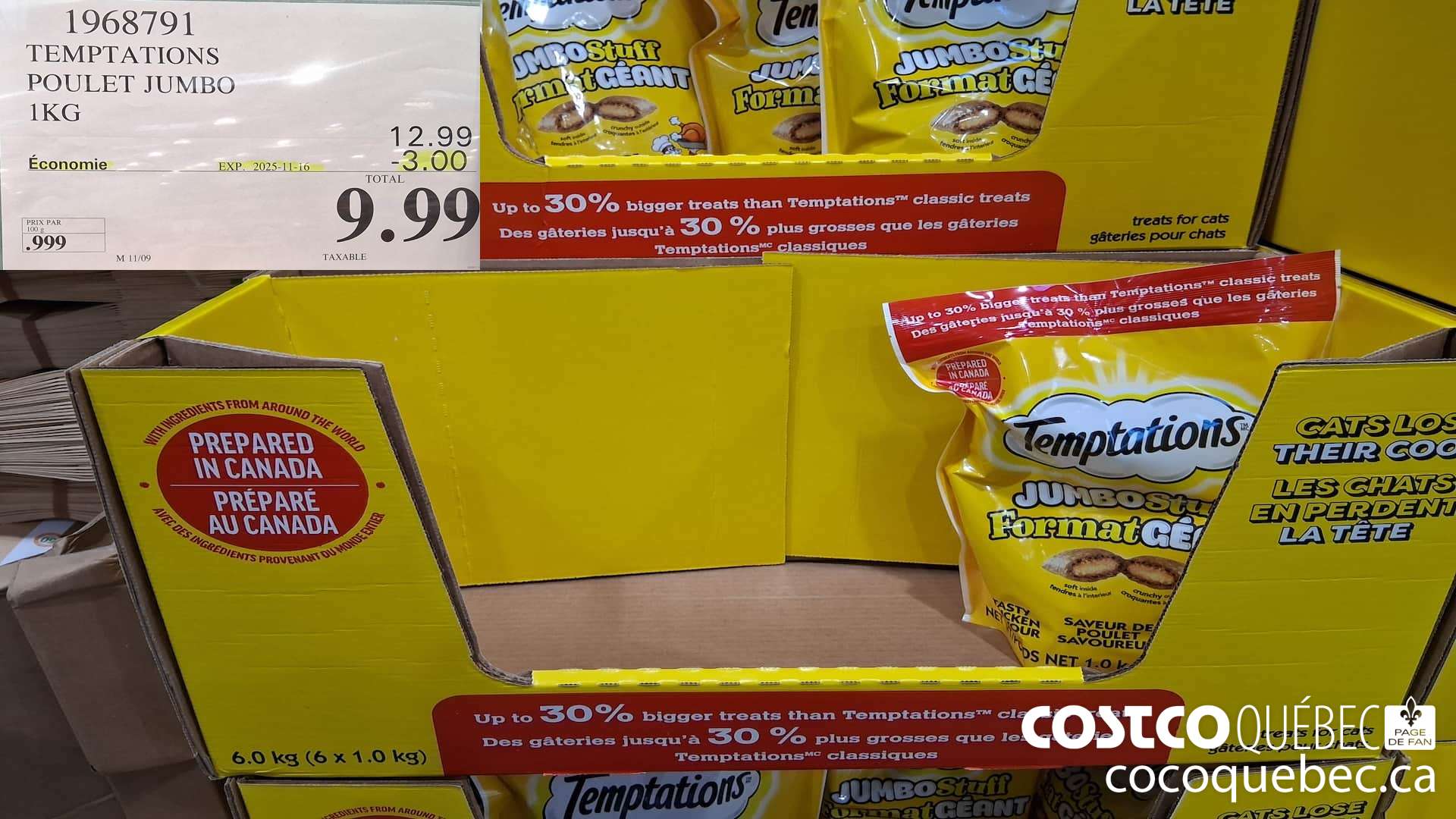 1968791 TEMPTATIONS POULET JUMBO 1KG ($3.00 INSTANT SAVINGS EXPIRES ON 2025-11-16) $9.99