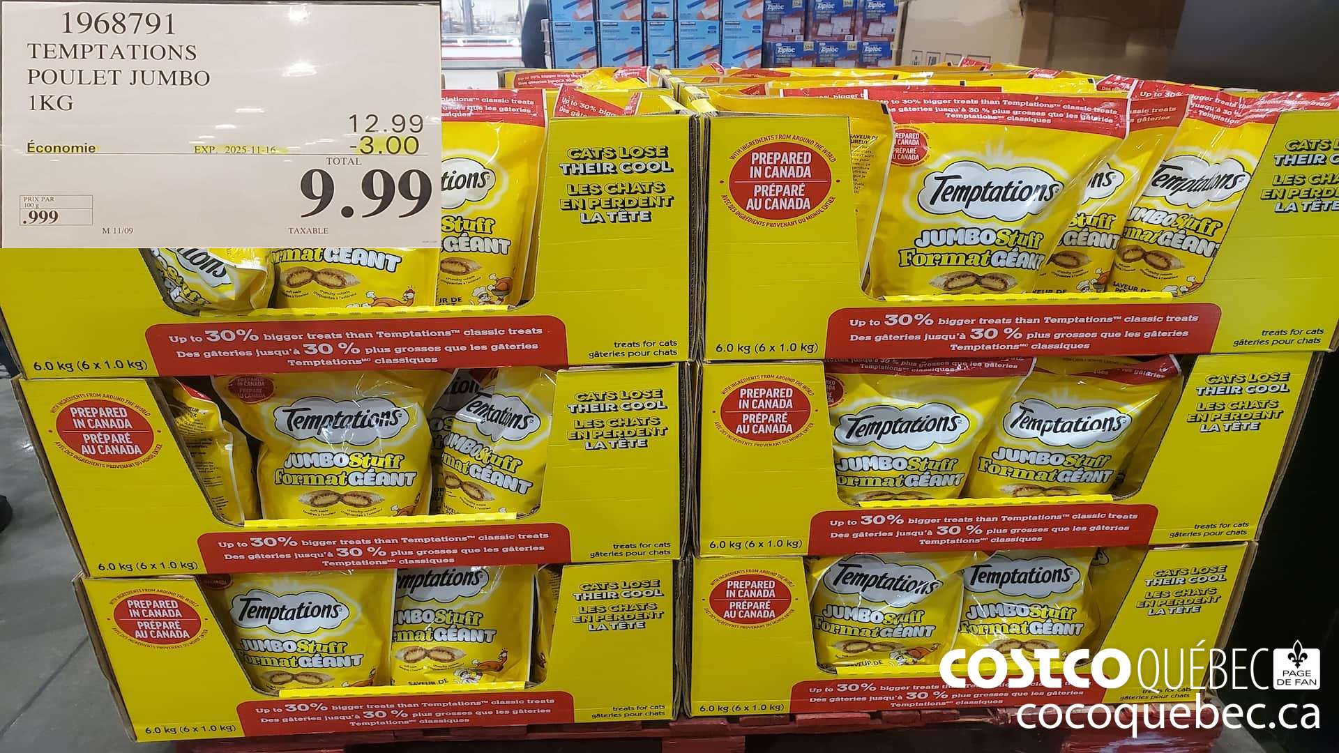 1968791 TEMPTATIONS POULET JUMBO 1KG ($3.00 INSTANT SAVINGS EXPIRES ON 2025-11-16) $9.99