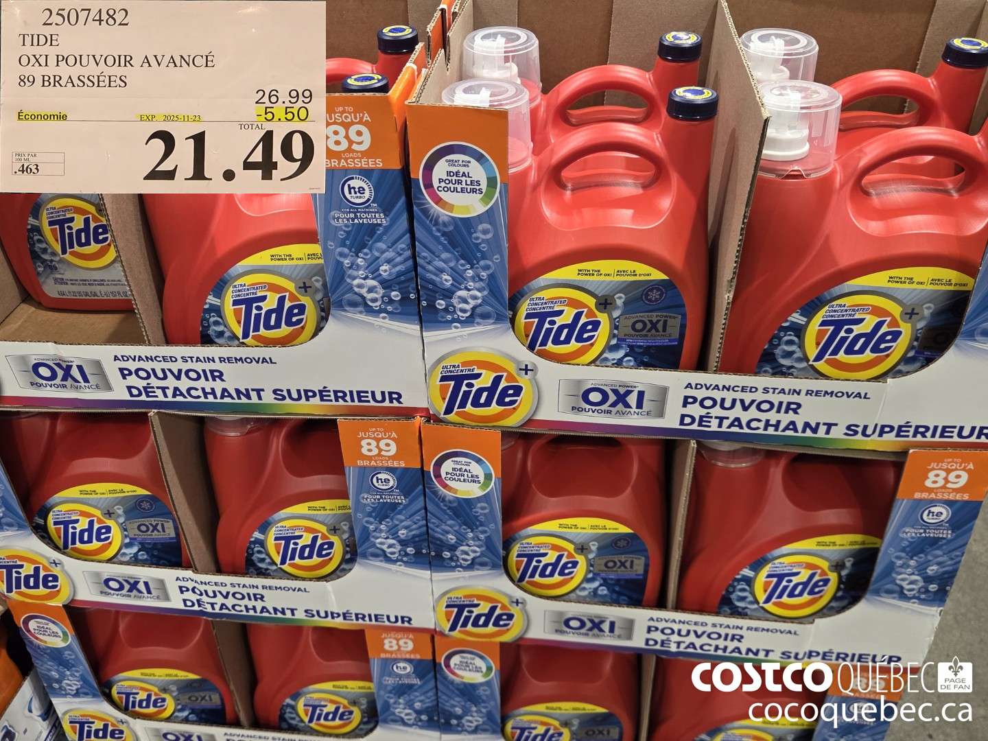 2507482 TIDE OXI POUVOIR AVANCE 89 BRASSEES ($5.50 INSTANT SAVINGS EXPIRES ON 2025-11-23) $21.49