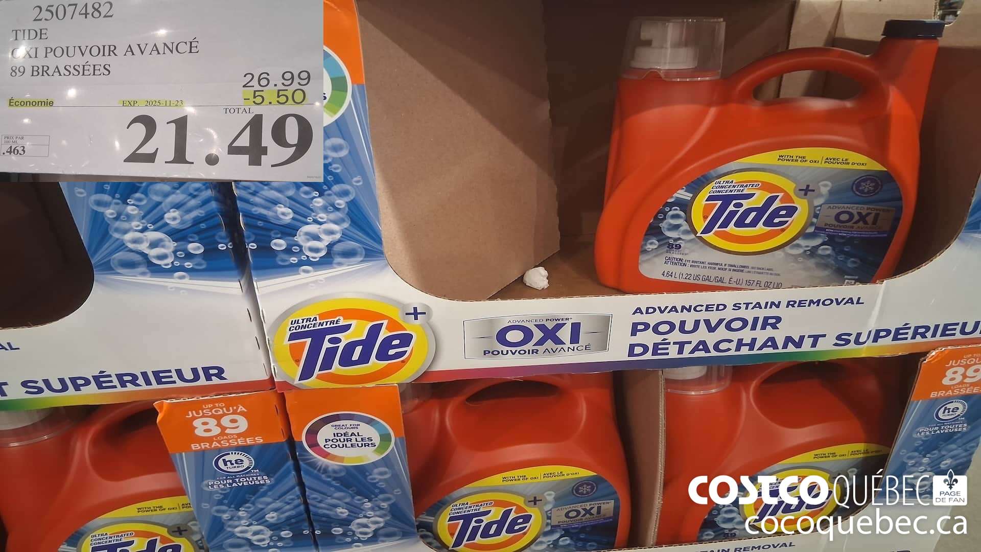 2507482 TIDE OXI POUVOIR AVANCE 89 BRASSEES ($5.50 INSTANT SAVINGS EXPIRES ON 2025-11-23) $21.49