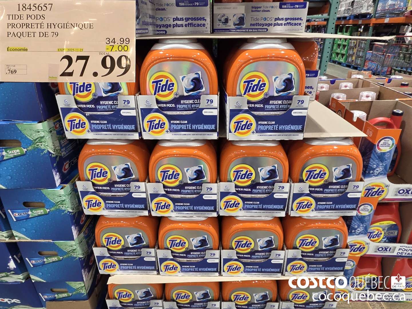 1845657 TIDE PODS PROPRETE HYGIENIQUE PAQUET DE 79  ($7.00 INSTANT SAVINGS EXPIRES ON 2025-11-23) $27.99