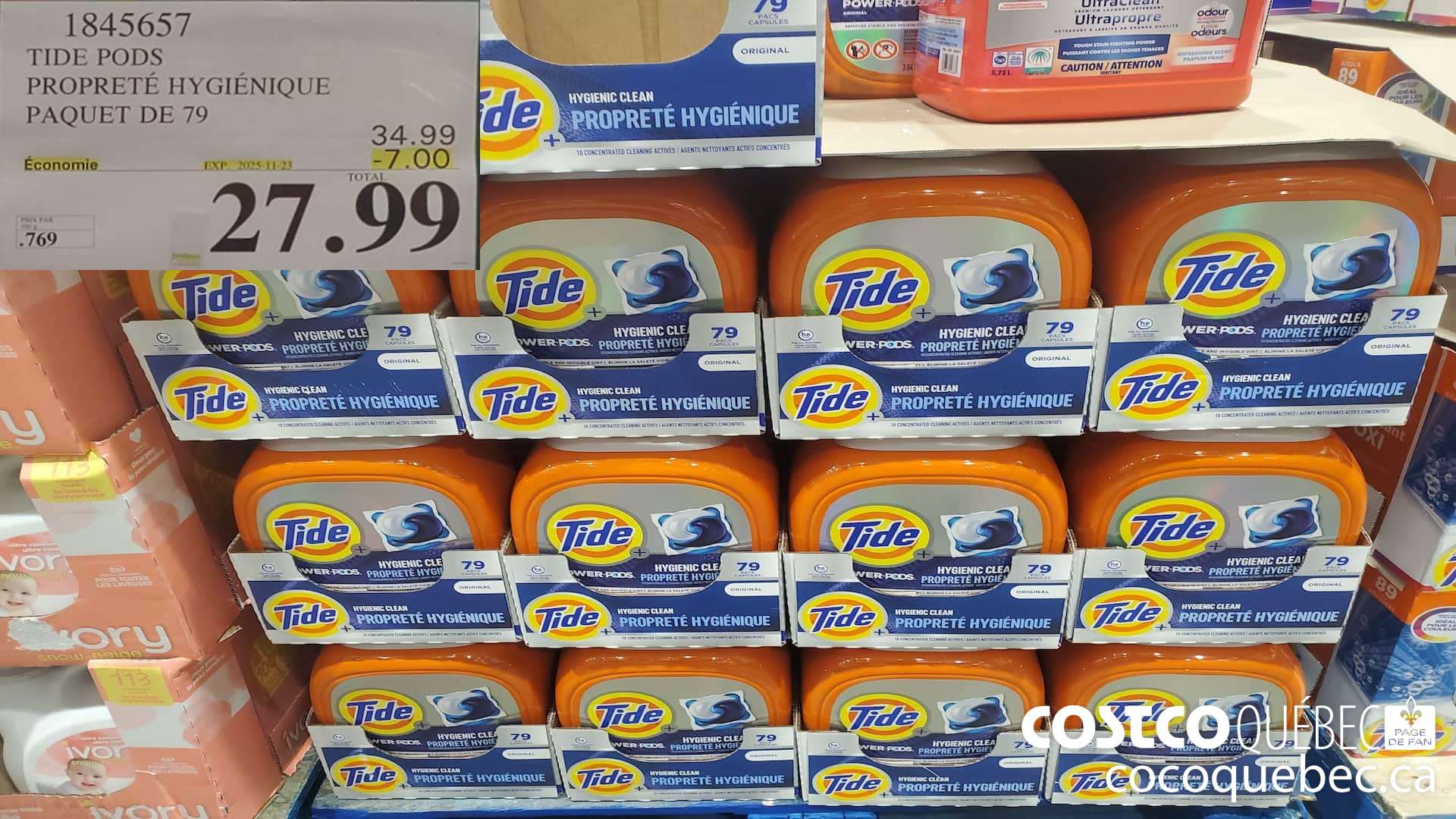 1845657 TIDE PODS PROPRETE HYGIENIQUE PAQUET DE 79  ($7.00 INSTANT SAVINGS EXPIRES ON 2025-11-23) $27.99