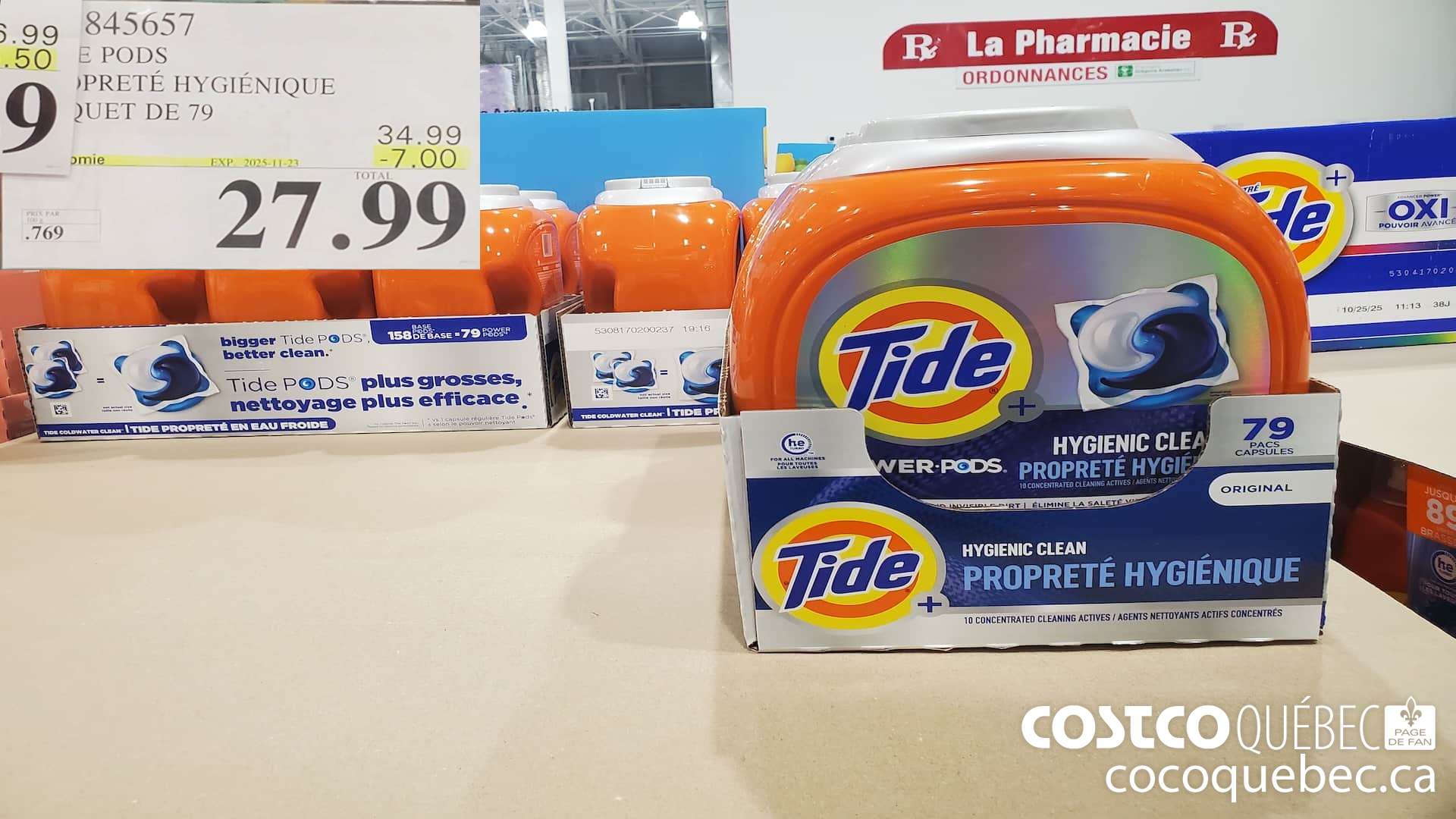 1845657 TIDE PODS PROPRETE HYGIENIQUE PAQUET DE 79  ($7.00 INSTANT SAVINGS EXPIRES ON 2025-11-23) $27.99