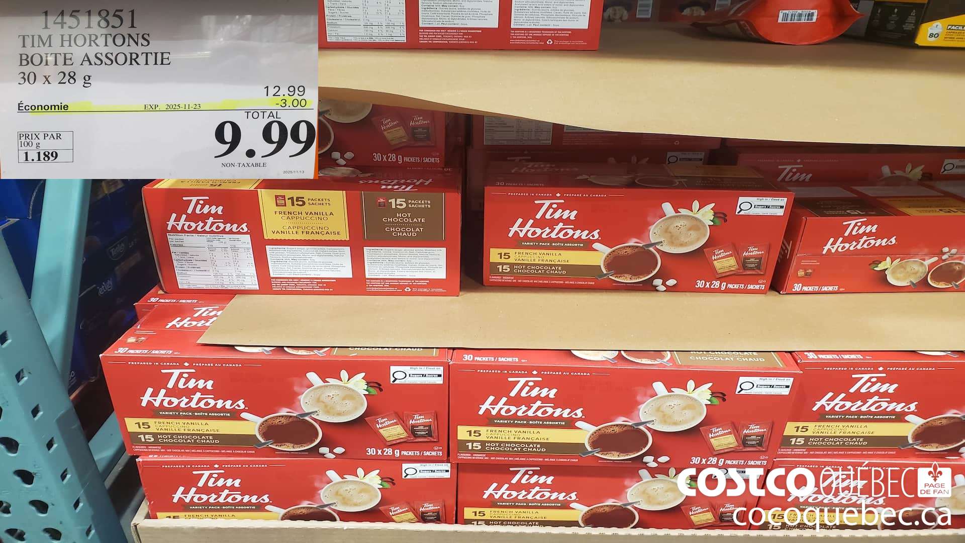 1451851 TIM HORTONS BOITE ASSORTIE 30 x 28g  ($3.00 INSTANT SAVINGS EXPIRES ON 2025-11-23) $9.99