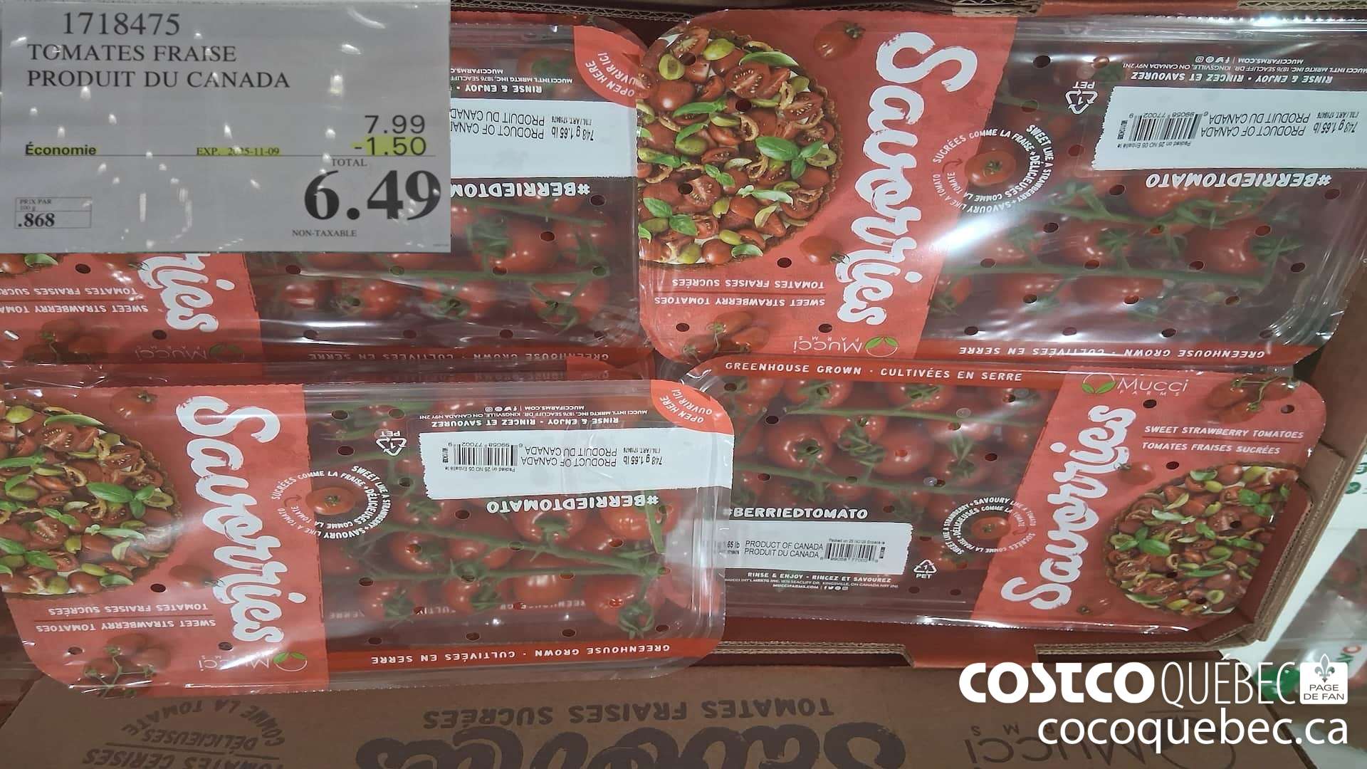 1718475 TOMATES FRAISE PRODUIT DU CANADA  ($1.50 INSTANT SAVINGS EXPIRES ON 2025-11-09) $6.49