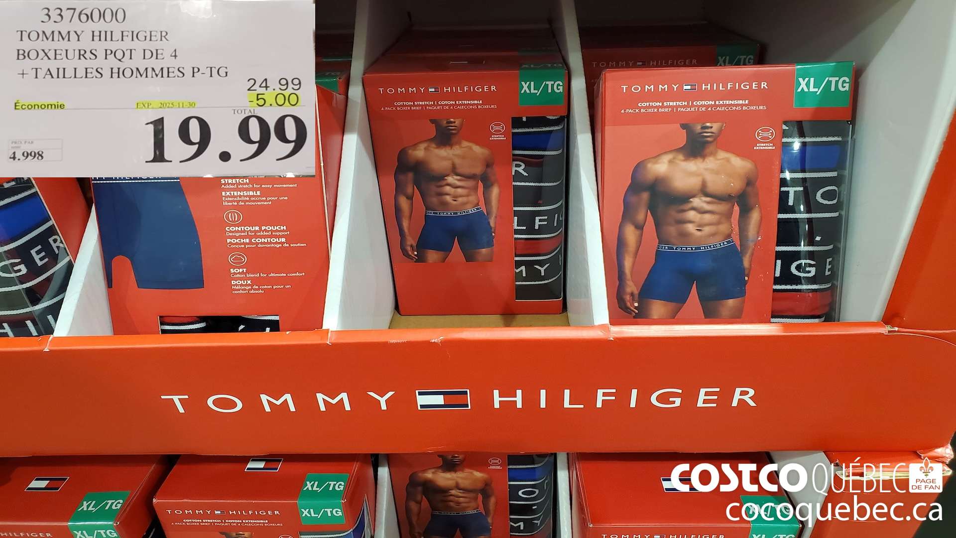 3376000 TOMMY HILFIGER BOXEURS PQT DE 4 + TAILLES HOMMES P-TG ($5.00 INSTANT SAVINGS EXPIRES ON 2025-11-30) $19.99