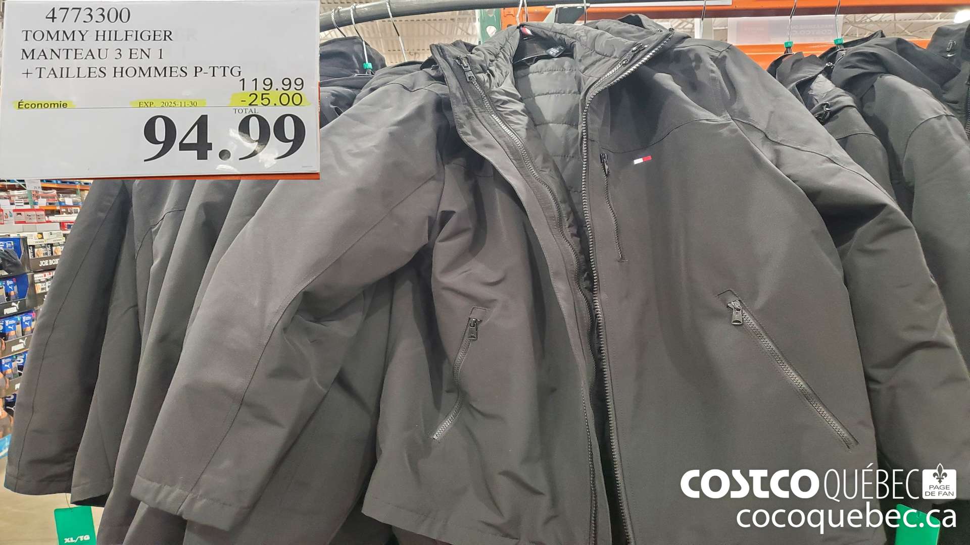 4773300 TOMMY HILFIGER MANTEAU 3 EN 1 + TAILLES HOMMES P-TTG ($25.00 INSTANT SAVINGS EXPIRES ON 2025-11-30) $94.99